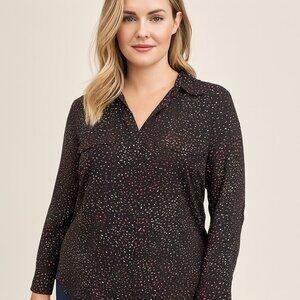 Premise NWT XL Dot Print Blouse – Chic Button-Down, Flowy Fit, Work-to-Weekend